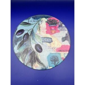 Tuscany Olive Art Glass Trivet 8" Round Decorative Mediterranean Kitchen Decor